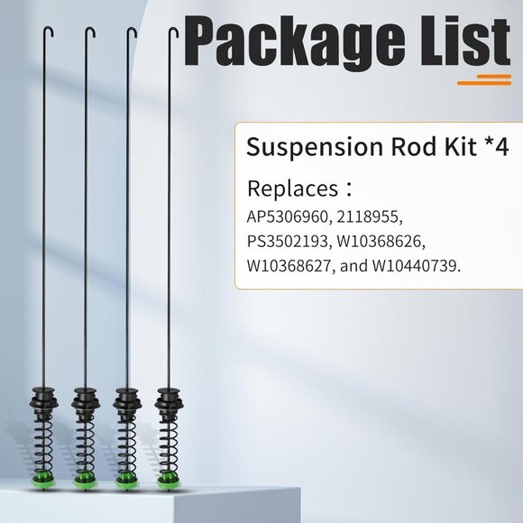 W10440786 Washer Suspension Rod Kit Compatible with Whirlpool Maytag 4 Rods - Picture 3 of 7